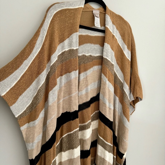 Chico’s Textured Wave Stripe Ruana Wrap - Picture 2 of 9